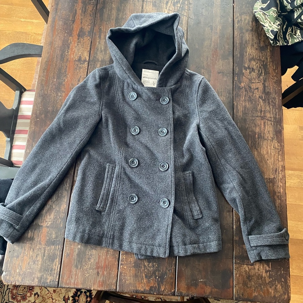 Stylish Gray  Hooded Peacoat